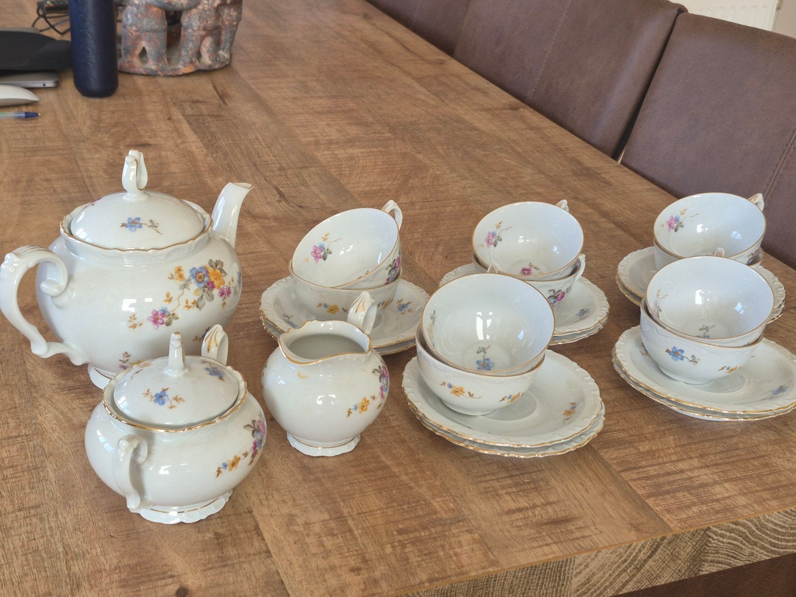 Vintage Kahla porseleinen theeservies met bloemmotief, Ophalen