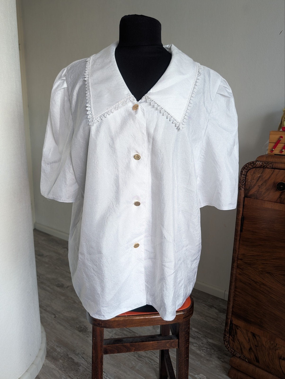 Vintage blouse met kant, Ophalen of Verzenden, Zo goed als nieuw, Wit