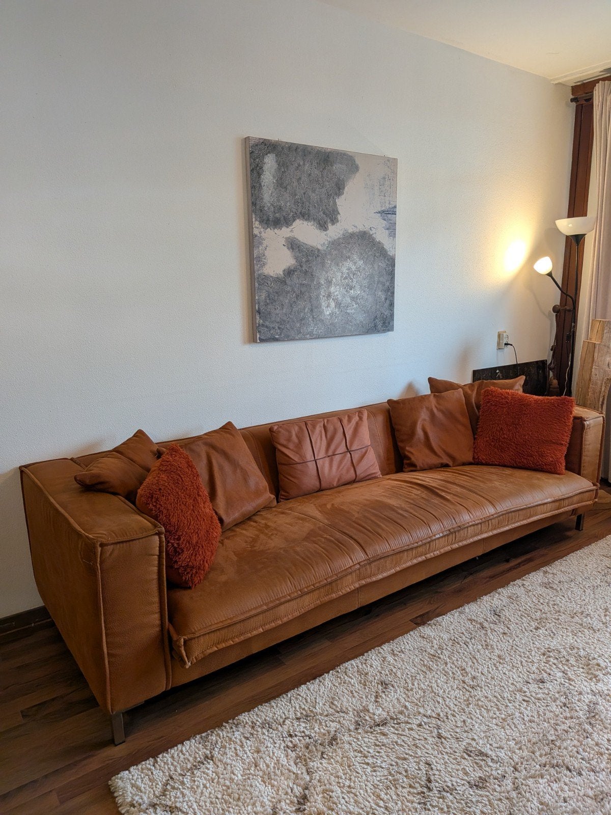 Comfortabele bruine leren bank 275x94, 250 tot 300 cm, Driepersoons, Ophalen of Verzenden, Zo goed als nieuw