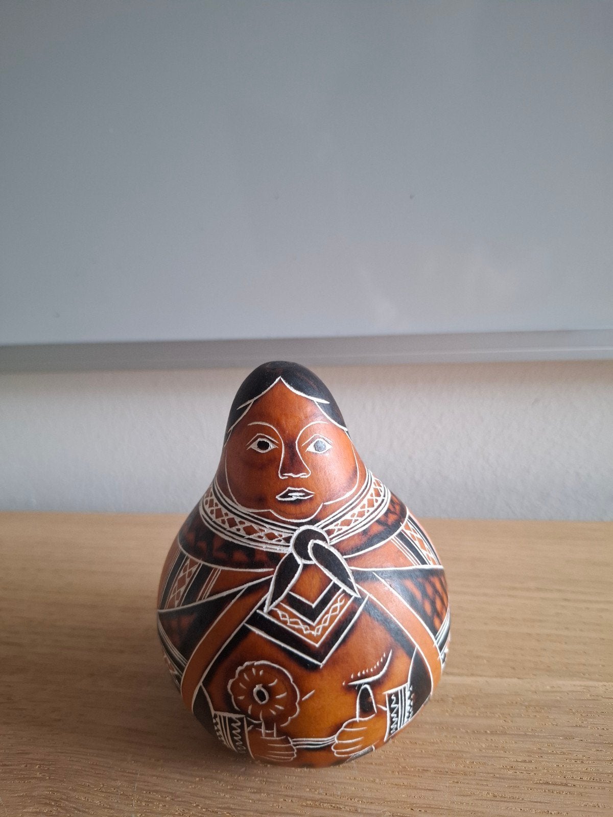Peruaans vrouwtje van kalebas, handbeschilderd Gezicht, Ophalen of Verzenden