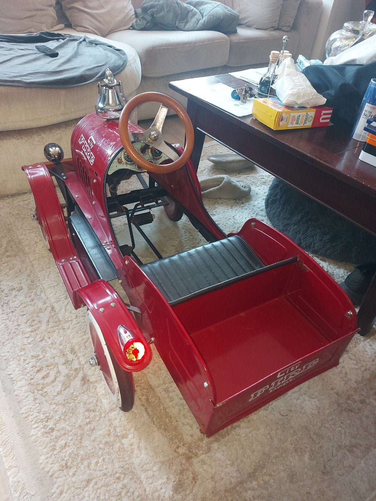 Vintage Stalen Trapauto Brandweerwagen met Leren Zitting, Gebruikt, Onbekend, Ophalen of Verzenden, Onbekend
