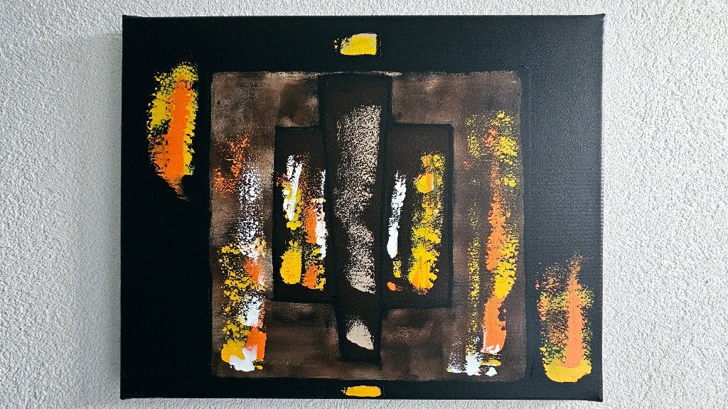 Modern schilderij "Golden Glow", Antiek en Kunst, Ophalen, Abstract, Textiel, Op houten frame