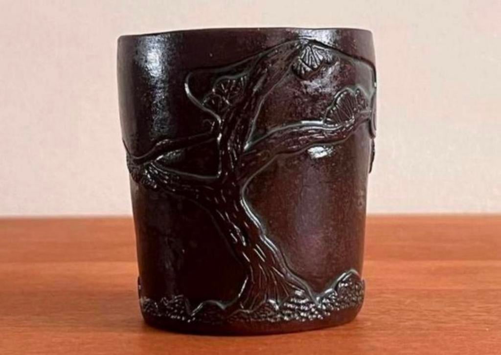 Bonsai pot handgemaakt bruin geglazuurd gedecoreerd Tree 7,5, Tuin en Terras, Bloempotten, Rond, Nieuw, Ophalen of Verzenden, Aardewerk