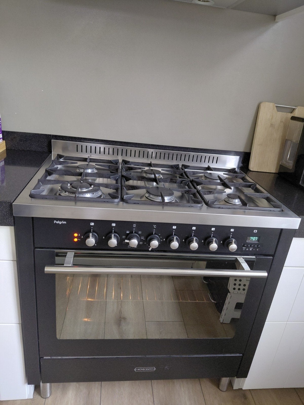 Pelgrim Novecento Gasfornuis met Oven - Zwart/RVS - 90 cm, Ophalen, Gebruikt, 60 cm of meer, Gas