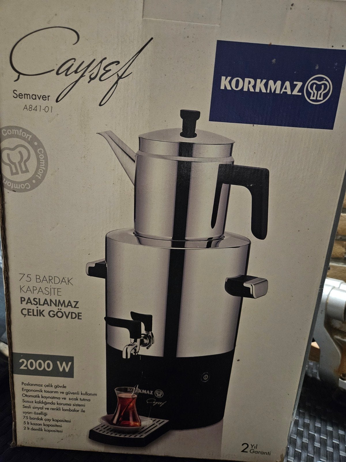 Korkmaz Caysef RVS Semavar - 2000W, 2 liter of meer, Ophalen of Verzenden, Nieuw, Rvs