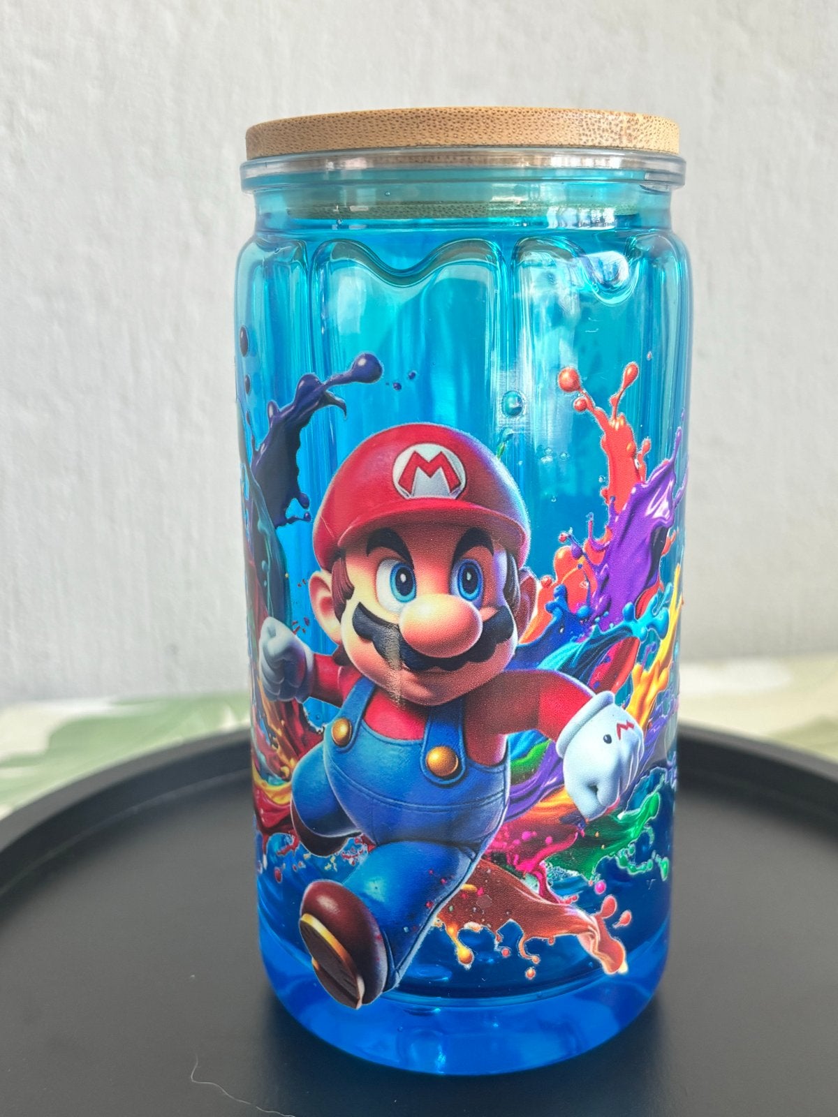 Super Mario Beker - Unieke Glazen Beker met Bamboe Deksel, Nieuw, Ophalen of Verzenden, Overige merken, Glas