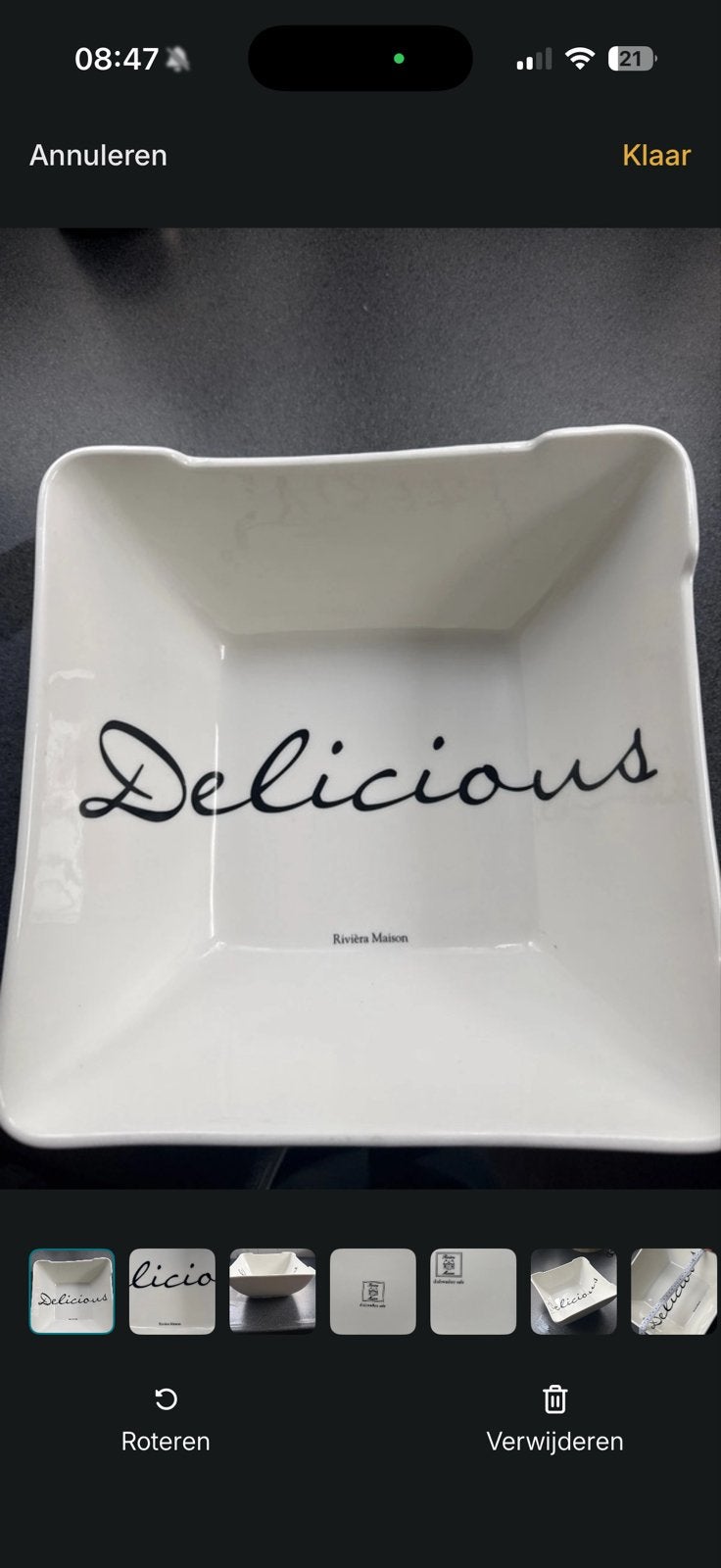 Rivièra Maison fruitschaal / slaschaal "Delicious", Gebruikt, Porselein of Keramiek, Schaal, Vaatwasserbestendig