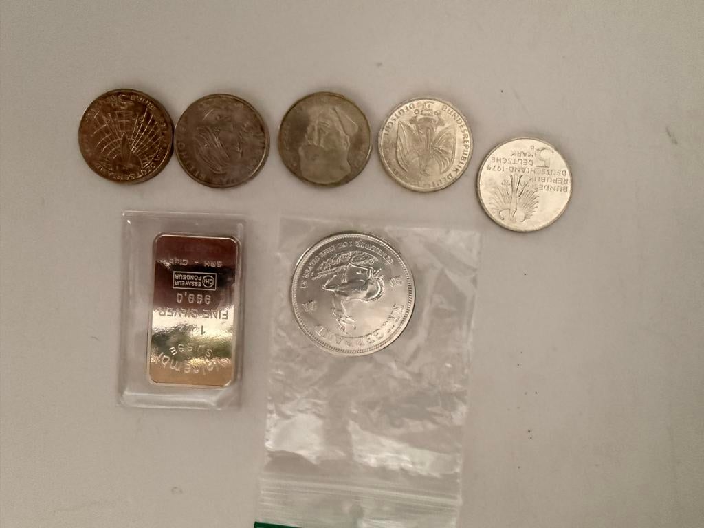 Zilveren munten en baar - Diverse collectie, Ophalen, Overige waardes, Zilver