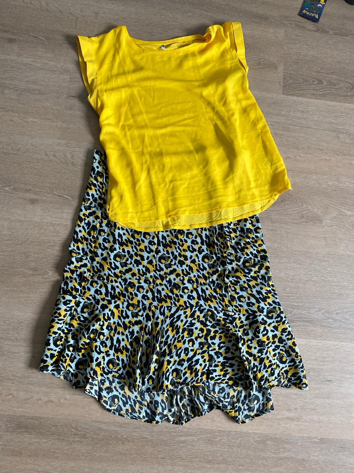 Zomerse set: Geel topje en luipaardprint rok, Maat 38/40 (M), Geel, Ophalen of Verzenden, Zo goed als nieuw