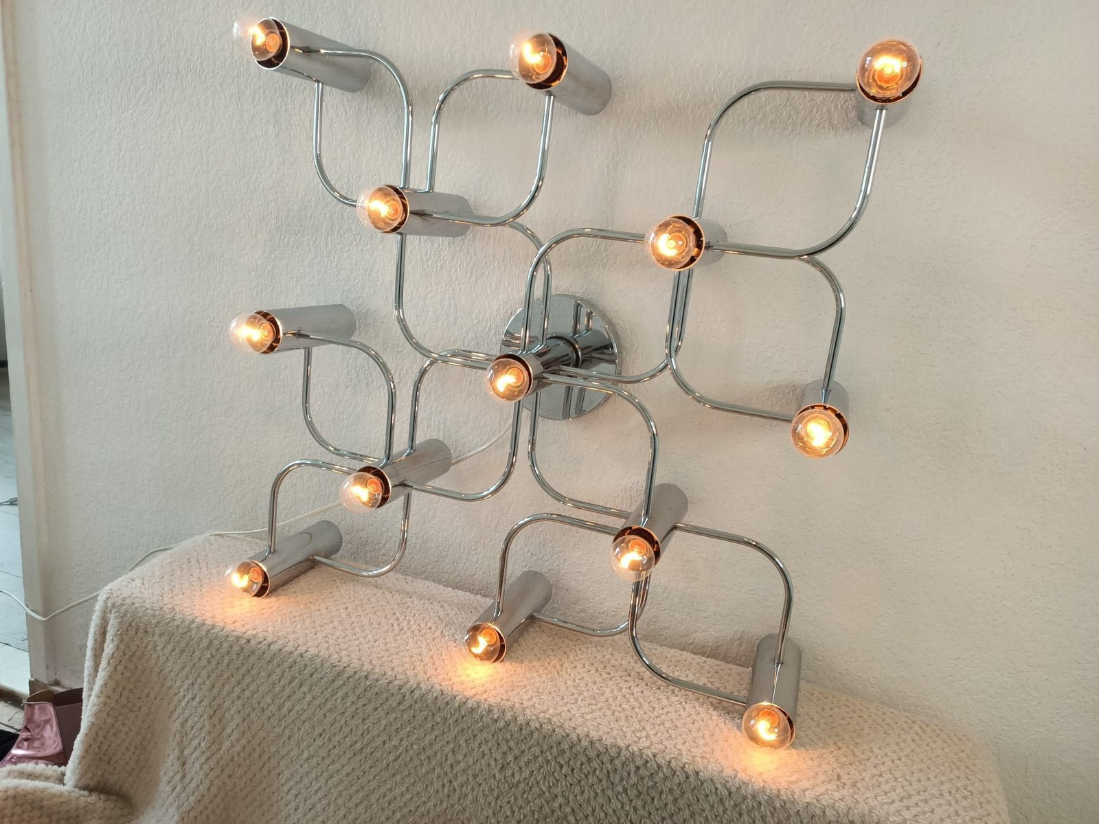 Imposante wandlamp | Gaetano Sciolari voor Leola | jaren ‘70, E14 (klein), Ophalen of Verzenden, Zo goed als nieuw, Overige merken