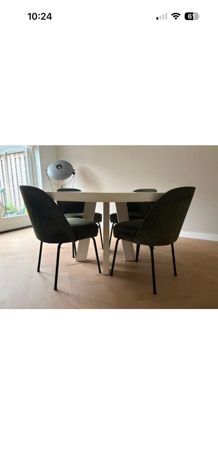 Massief eiken houten tafel 140cm + stoelen merk Woood, Huis en Inrichting, Ophalen, Gebruikt, 4 tot 6 stoelen