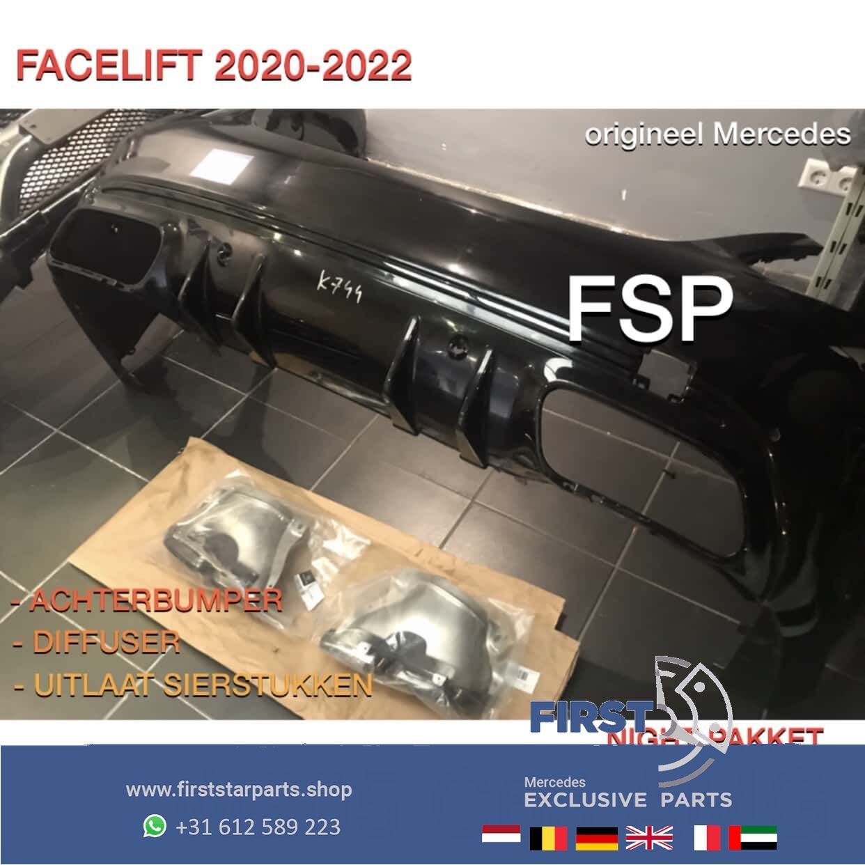W205 C63 AMG ACHTERBUMPER + UITLAATSIERSTUKKEN SET Night Pak, Gebruikt, -, Ophalen of Verzenden, Achter