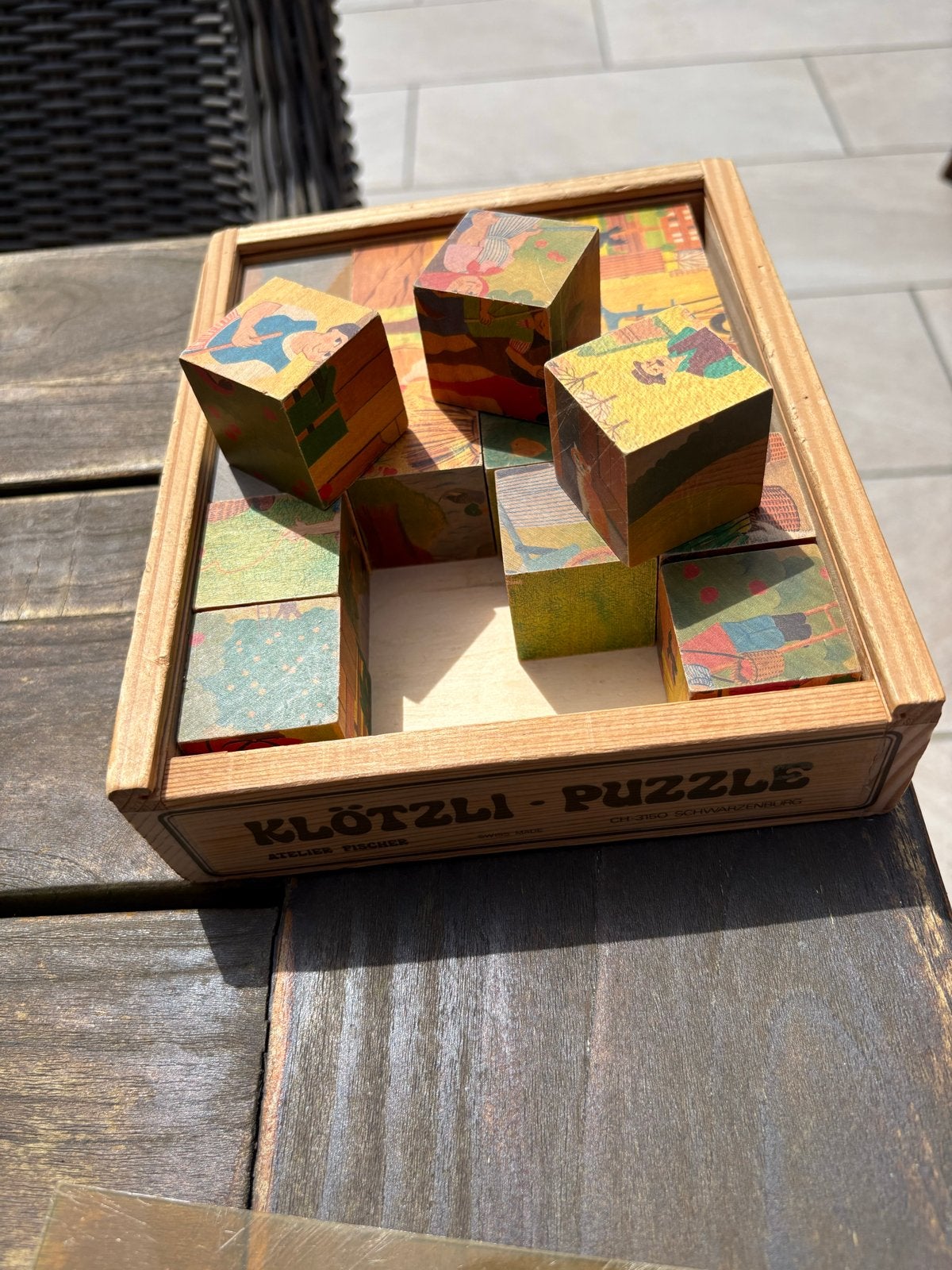 Vintage houten Klötzli Puzzle Atelier Fischer - nr 2004, Ophalen, Gebruikt, 10 tot 50 stukjes, Van hout