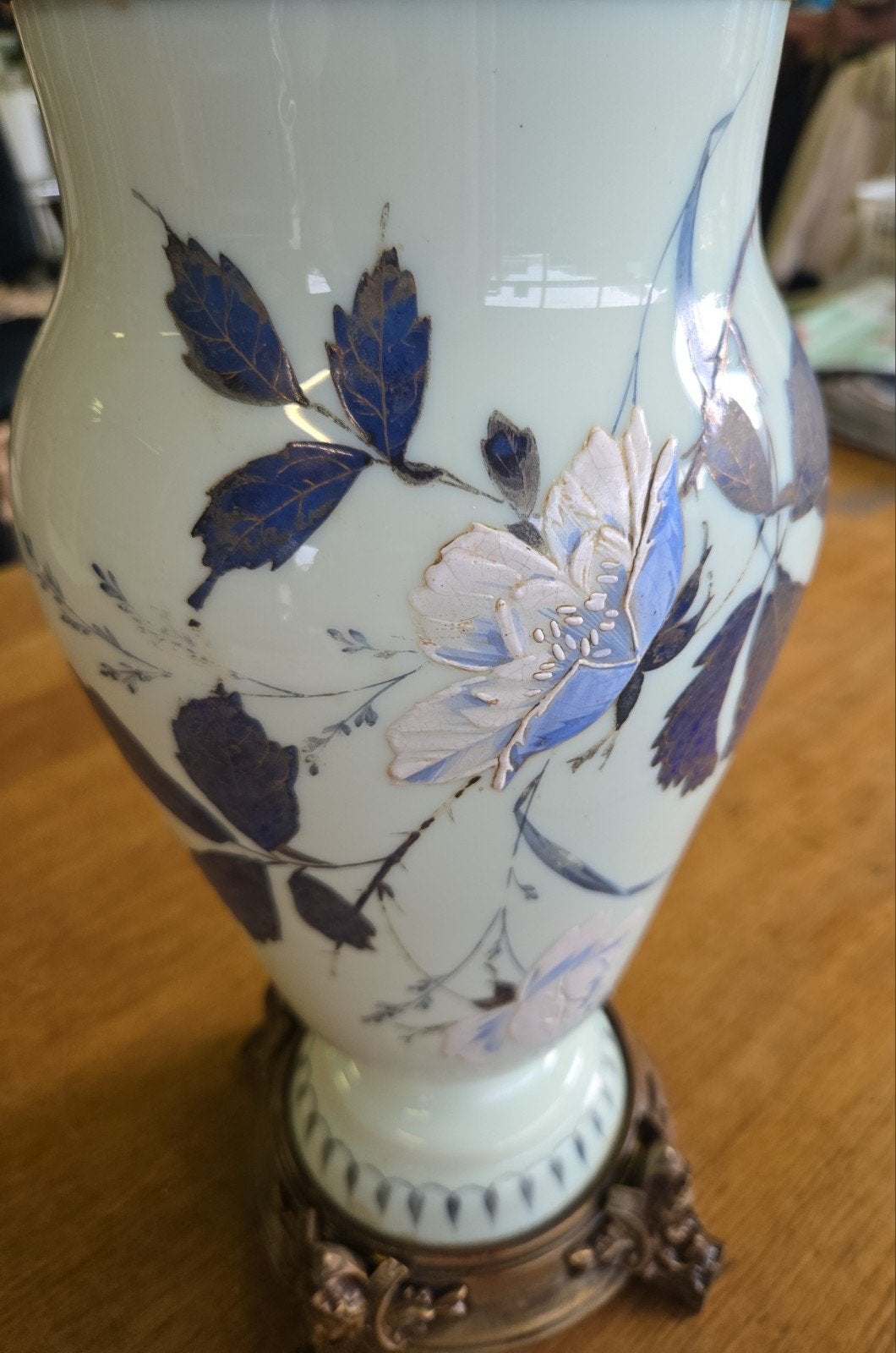 Antiek handgeschilderde
Olielamp bloemen, Antiek en Kunst, Ophalen