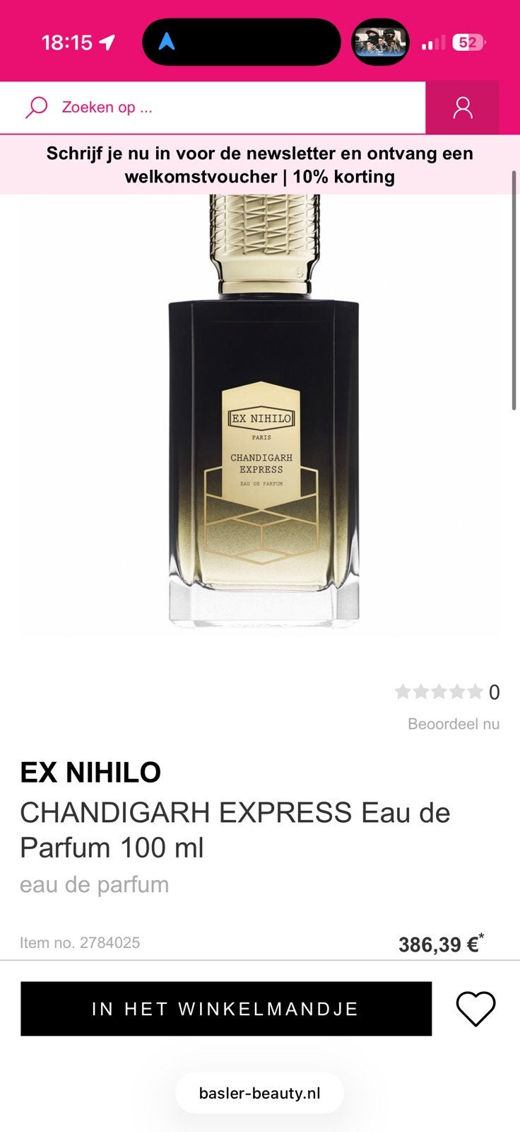 Ex Nihilo Chandigarh Express 100 ml RUIL/KOOP, Sieraden, Tassen en Uiterlijk, Uiterlijk | Parfum, Ophalen of Verzenden, Zo goed als nieuw