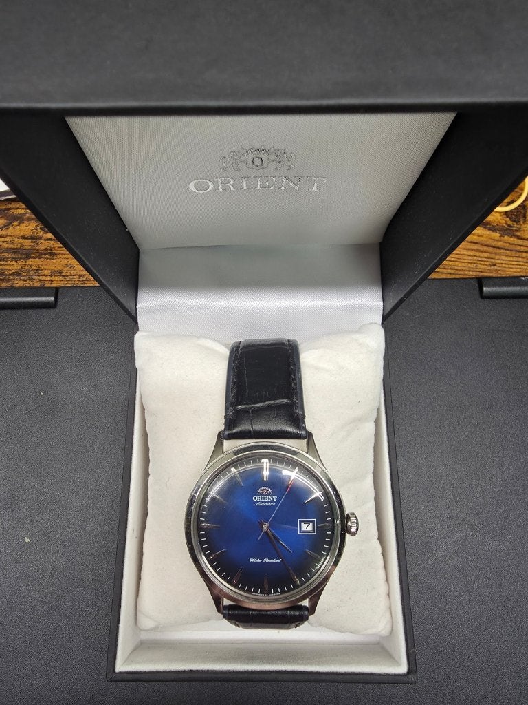 Orient Bambino V2 Blauwe Wijzerplaat Horloge, Overige merken, Leer, Staal, Polshorloge