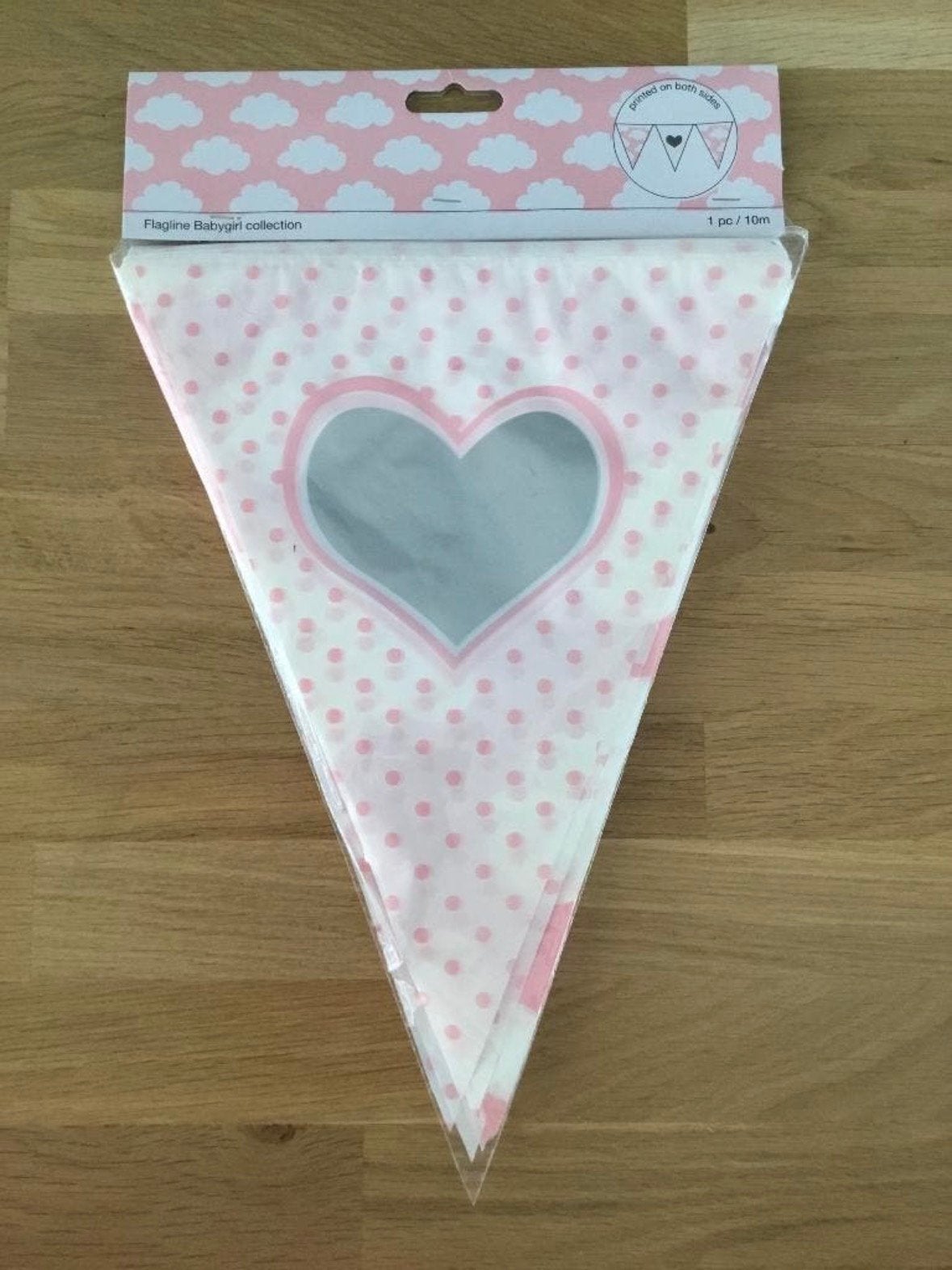 Vlaggenlijn / slinger hartje roze - 10 m | geboorte meisje, Ophalen of Verzenden, Nieuw, Versiering, Geboorte of Huwelijk