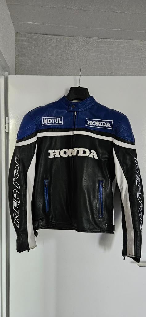 Dames Honda motorjack maat S zwart/blauw leer, Motoren, Ophalen, Tweedehands, Dames, Jas | leer