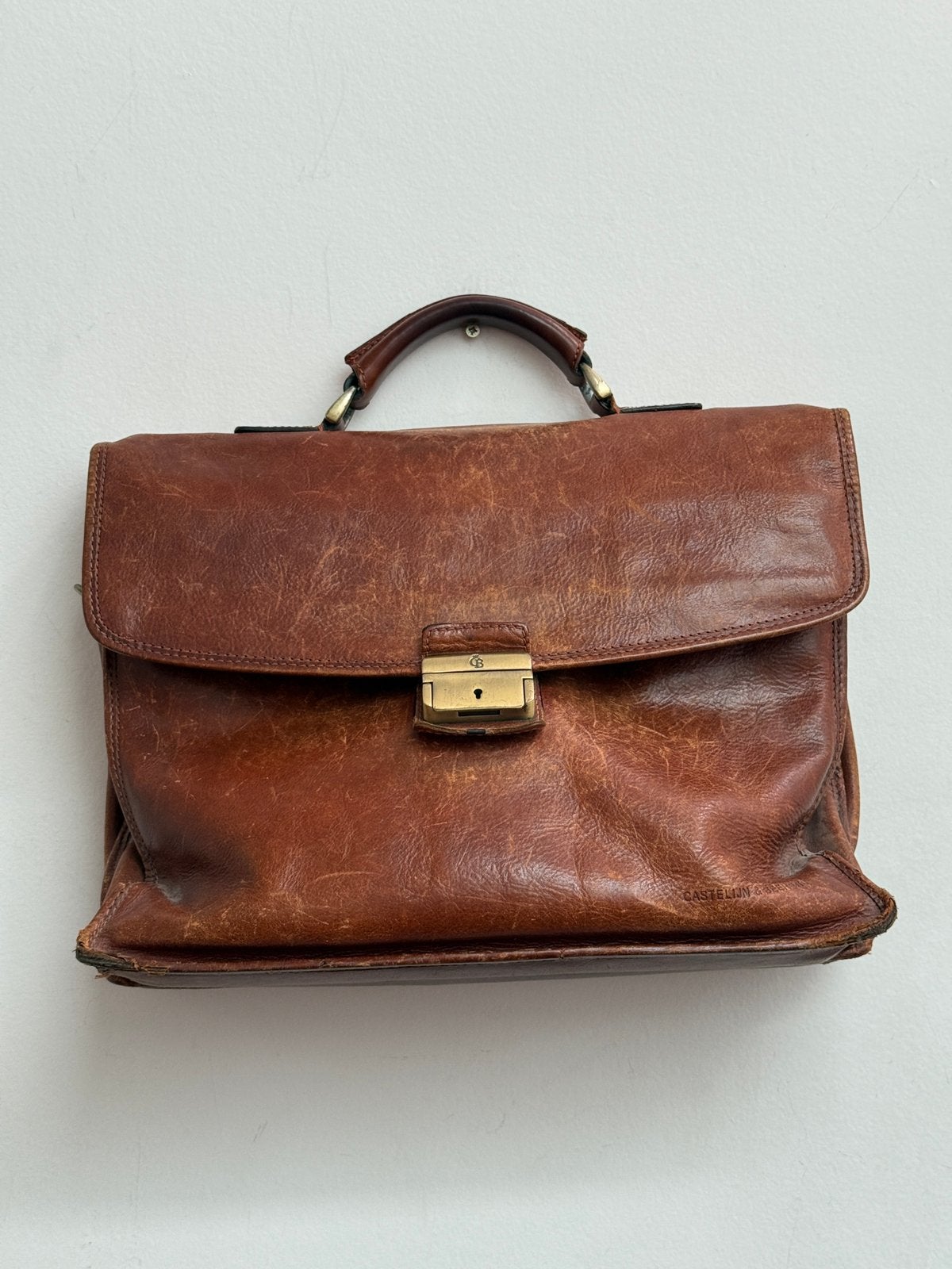 Vintage Castelijn & Beerens aktetas met schouderriem leer, 40 tot 60 cm, Bruin, Minder dan 35 cm, Zo goed als nieuw