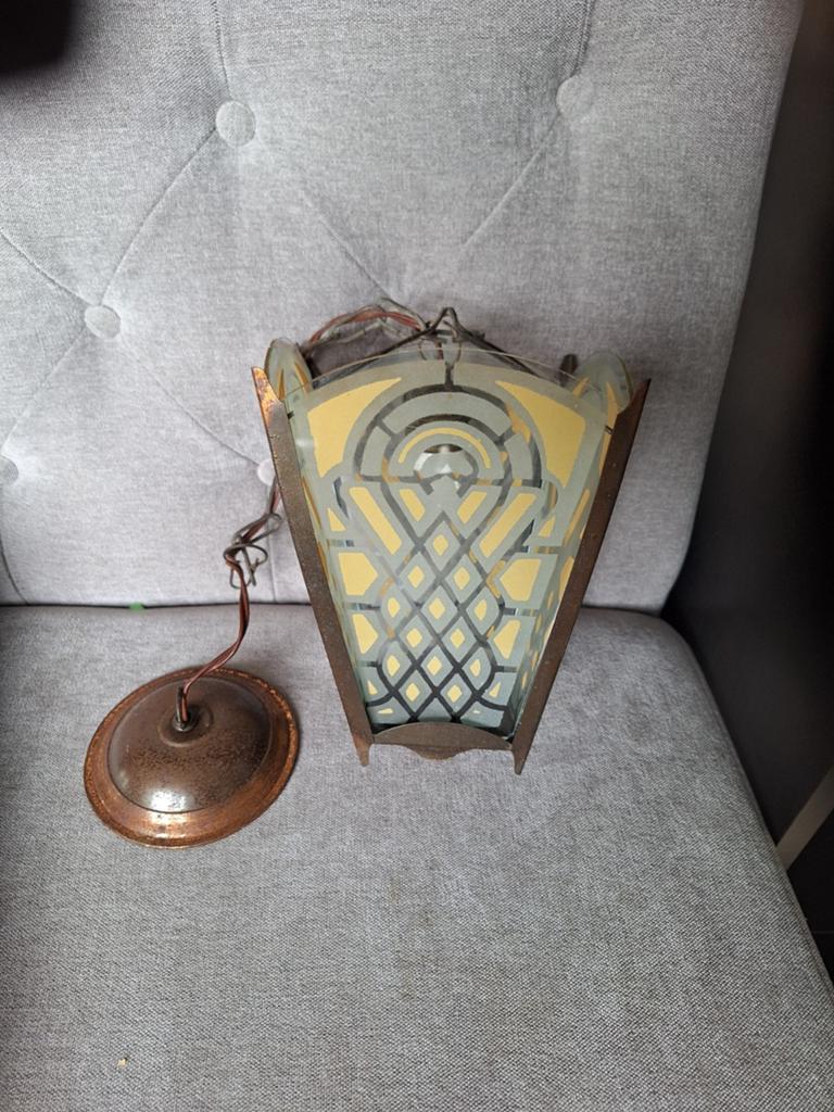 Vintage Art Deco lantaarn met Geometrisch Patroon, Ophalen of Verzenden