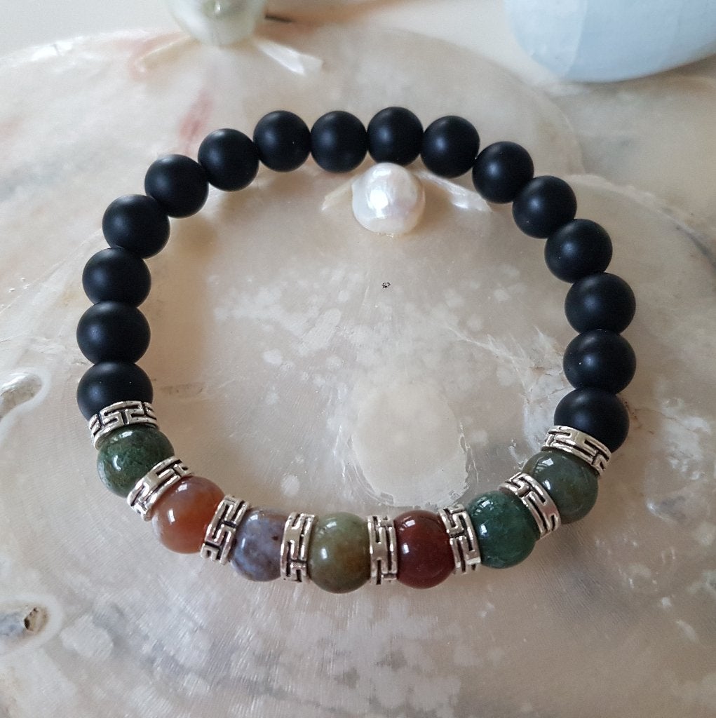 Heren Armband Indian Agaat - Matte Onyx en oneindig Kralen, Met bedels of kralen, Overige kleuren, Verzenden, Nieuw