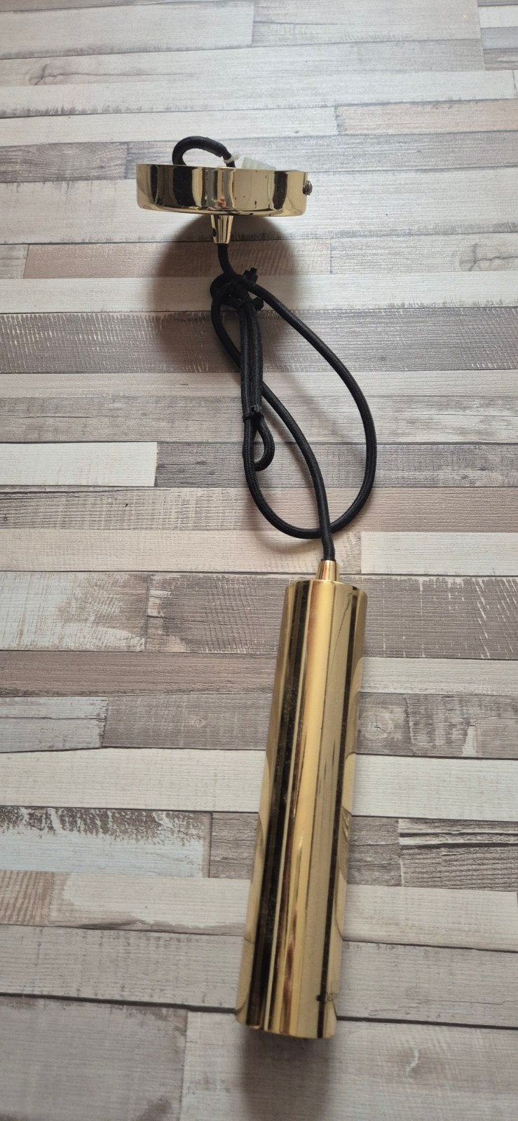 Gouden hanglamp met zwarte kabel, Ophalen, Modern, Industrieel, E27 (groot), Textiel
