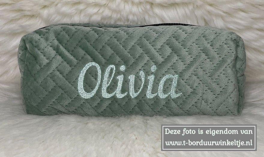 Etui velvet groen geborduurd met naam, Diversen, Ophalen of Verzenden, Nieuw