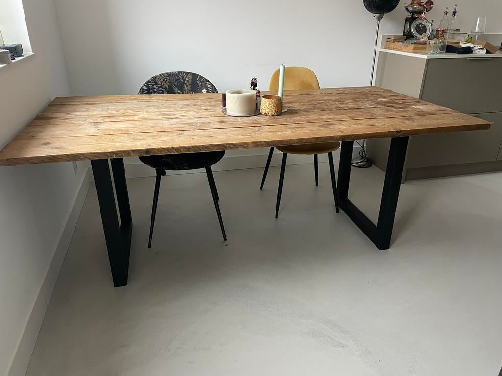 Eettafel steigerhout 200x100cm, Ophalen, Gebruikt, 200 cm of meer, 50 tot 100 cm