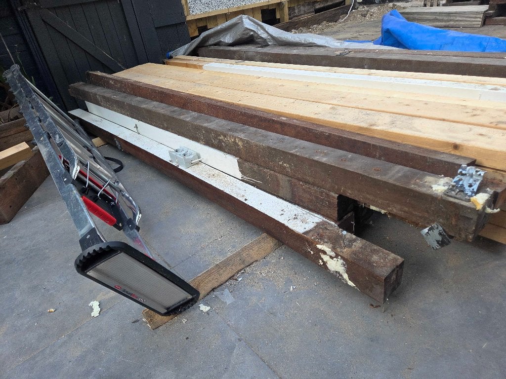 Hardhouten balken 90x90 (2.87m lang), Ophalen, Gebruikt, Hardhout, 250 cm of meer