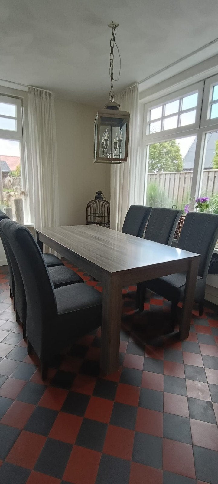 Eettafel met 6 stoelen, salontafel en tv-meubel, Ophalen, Gebruikt