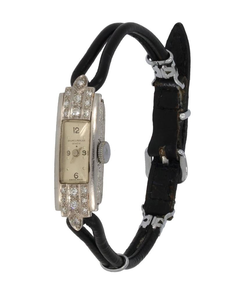 Art Deco diamanten platina horloge antiek dame Baume Mercier, Verzenden, Overige materialen, Armband, Met edelsteen