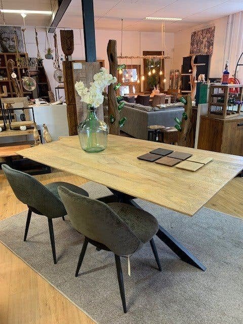 Koopje: Eettafel Mangohout + zwarte poot 180x100cm € 599,-, Huis en Inrichting, Tafels | Eettafels, Nieuw, 50 tot 100 cm, 150 tot 200 cm