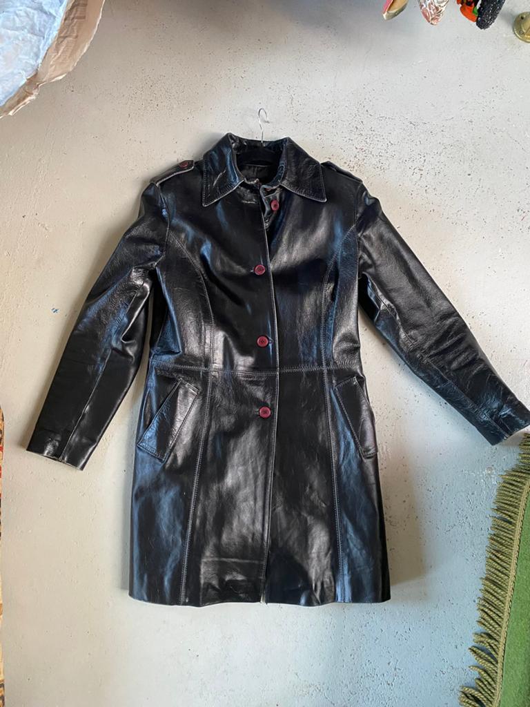 Vintage leren jas burgundy maat 36/s, Ophalen of Verzenden, Zo goed als nieuw, Maat 36 (S), Zwart
