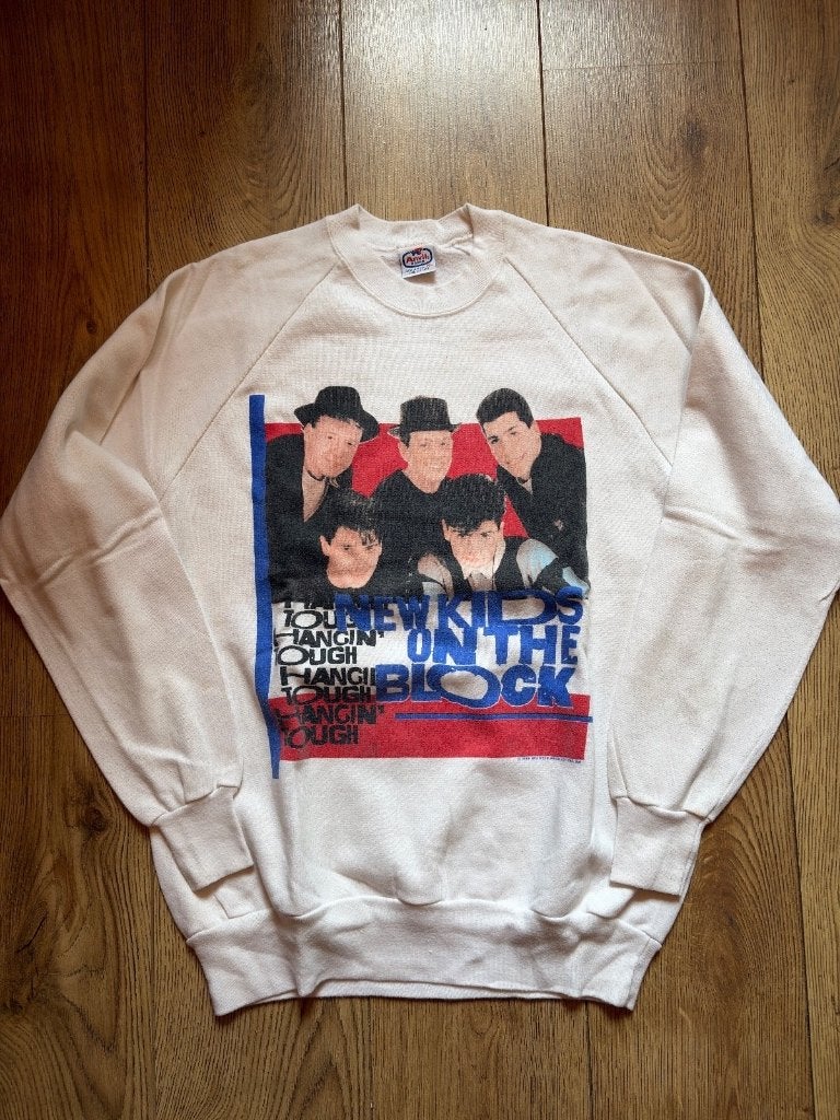 Vintage '89 New Kids on the Block 'Anvil' Sweatshirt mt XL., Kleding | Heren, Wit, Maat 56/58 (XL), Gedragen, Anvil