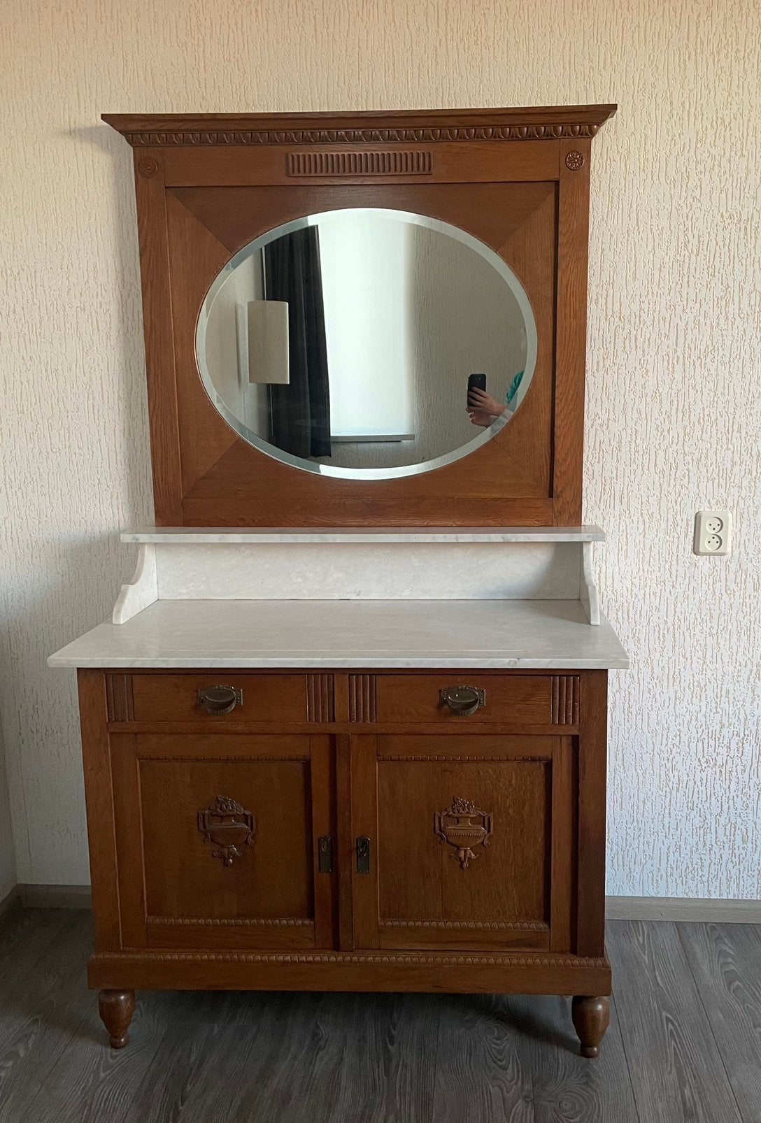 Antieke commode met spiegel en marmeren blad – jaren 1920, Ophalen