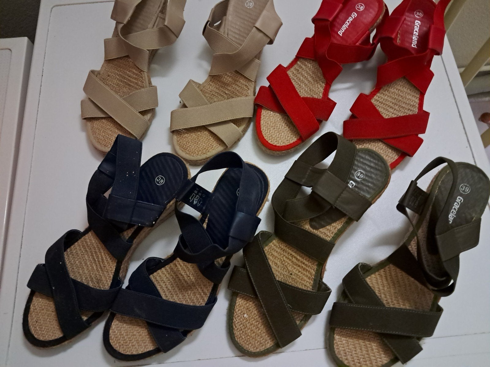 Sandalen met sleehak - 4 paar, Beige, Graceland, Gedragen, Sandalen of Muiltjes