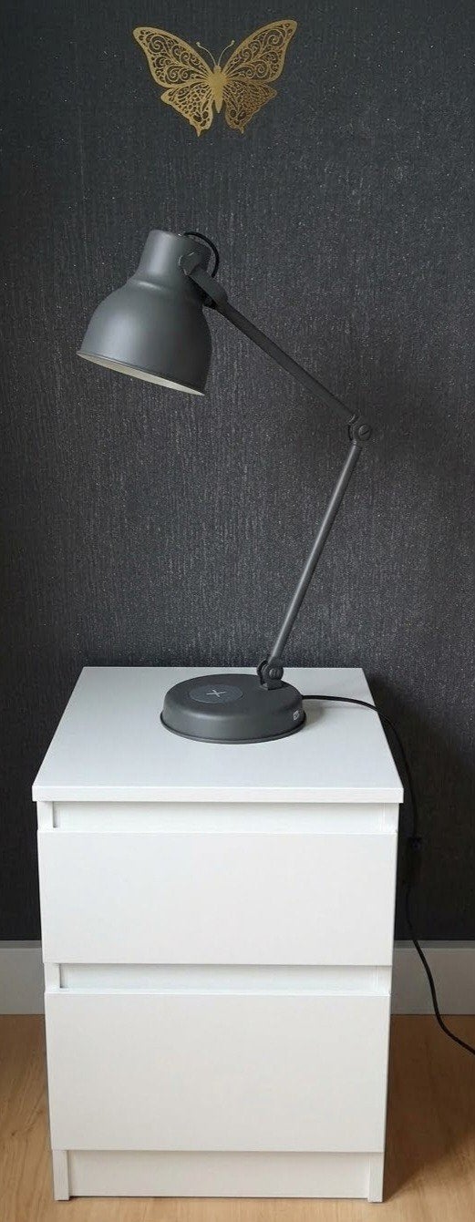 IKEA HEKTAR Bureaulamp / Nachtlamp - Donkergrijs, Bureaulamp, Gebruikt, Ophalen of Verzenden, Grijs