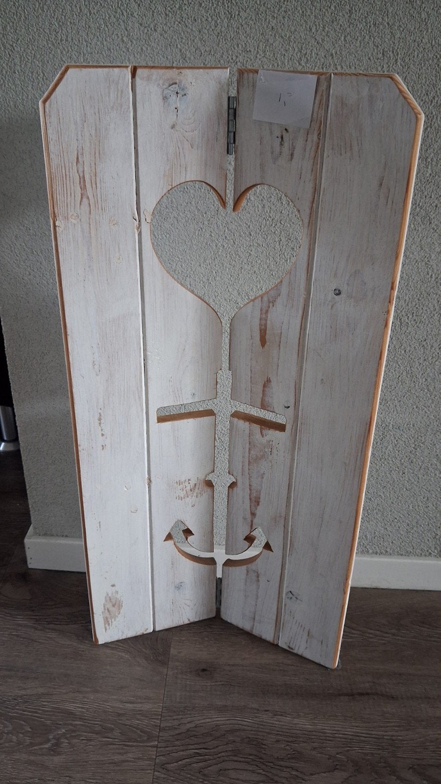 Decoratief houten paneel met hart, kruis  en anker, Huis en Inrichting, Ophalen, Hout, Wit, Landelijk