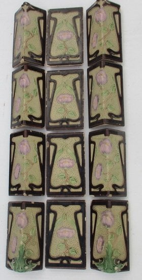uitzonderlijke art nouveau tegels bloemen vr kachel, Verzenden