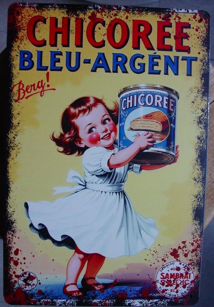 CHICOREE REKLAME -METAAL-, Ophalen of Verzenden, Gebruikt, Reclamebord