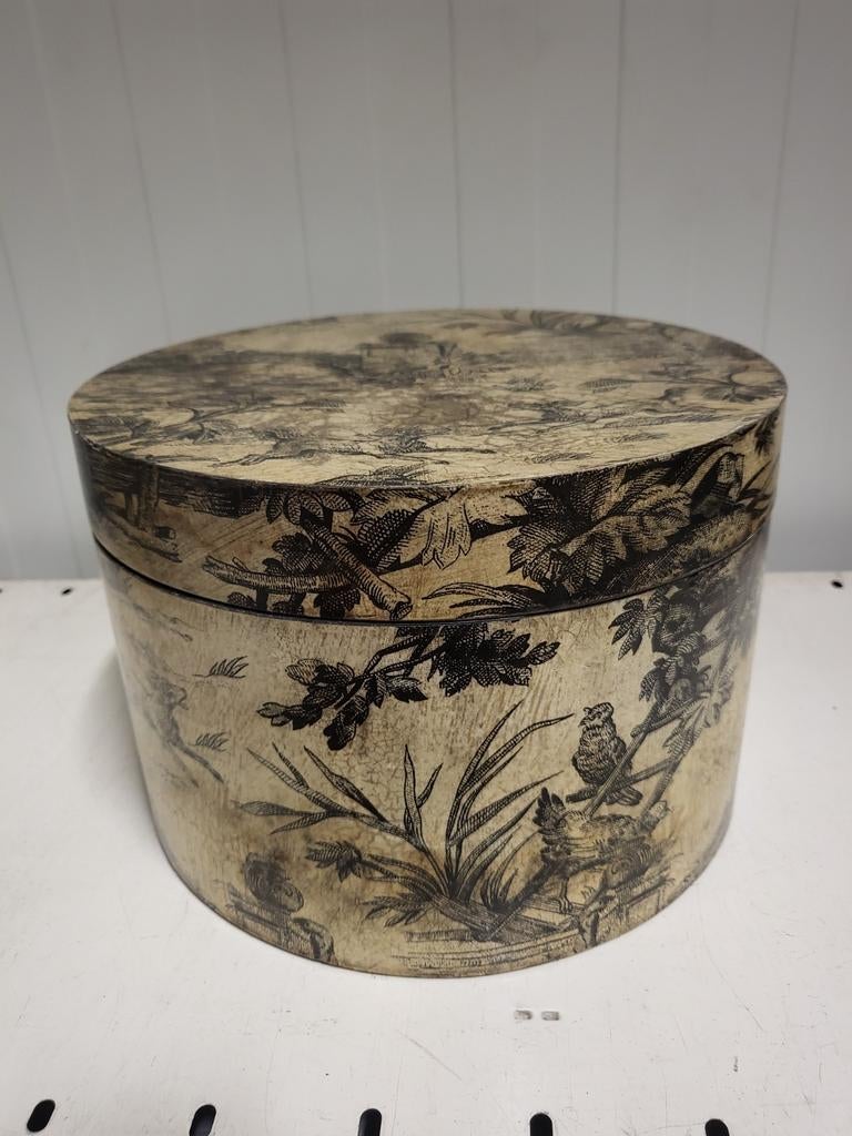 Vintage ovale hoedendoos met landschap print, Ophalen of Verzenden