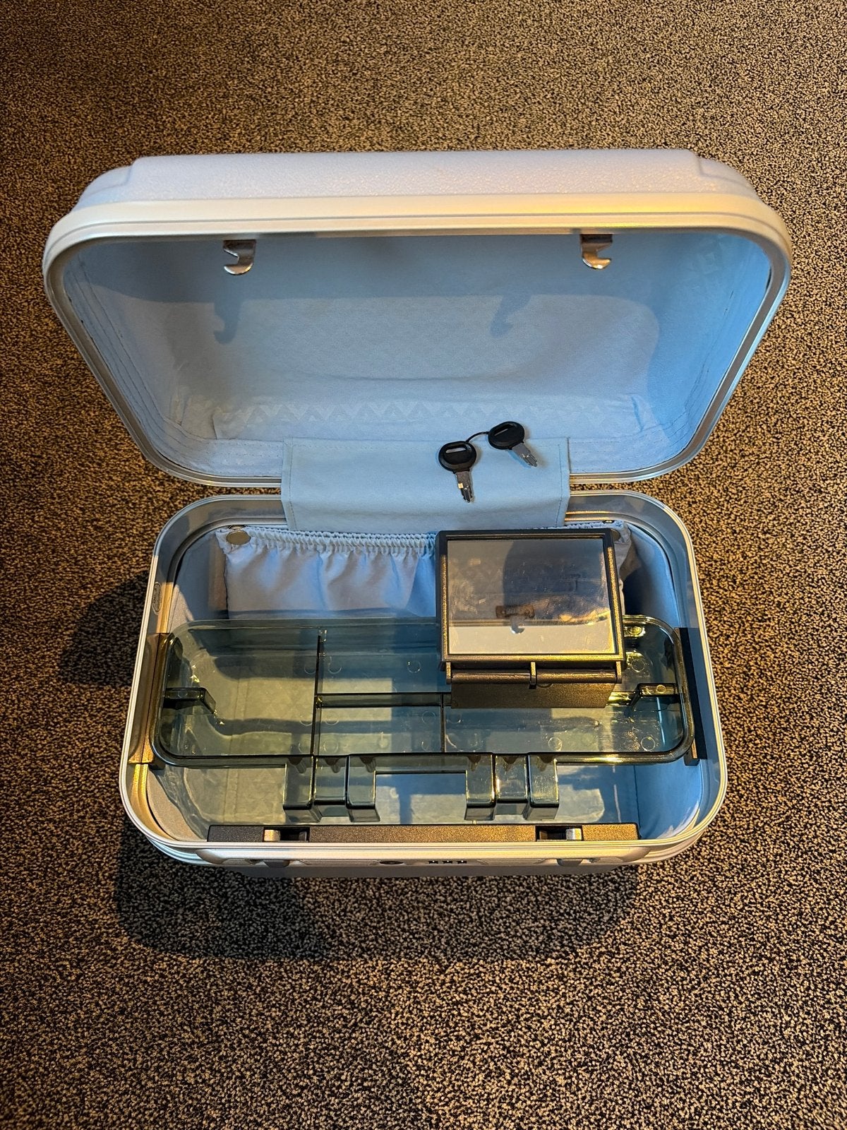 Vintage Beautycase/Koffer met Slot en Spiegeltje, Blauw, Ophalen of Verzenden, Zo goed als nieuw, Met slot