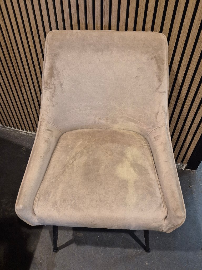 Set van 4 moderne suède eetkamerstoelen, Huis en Inrichting, Stoelen, Ophalen, Gebruikt, Overige kleuren, Vier