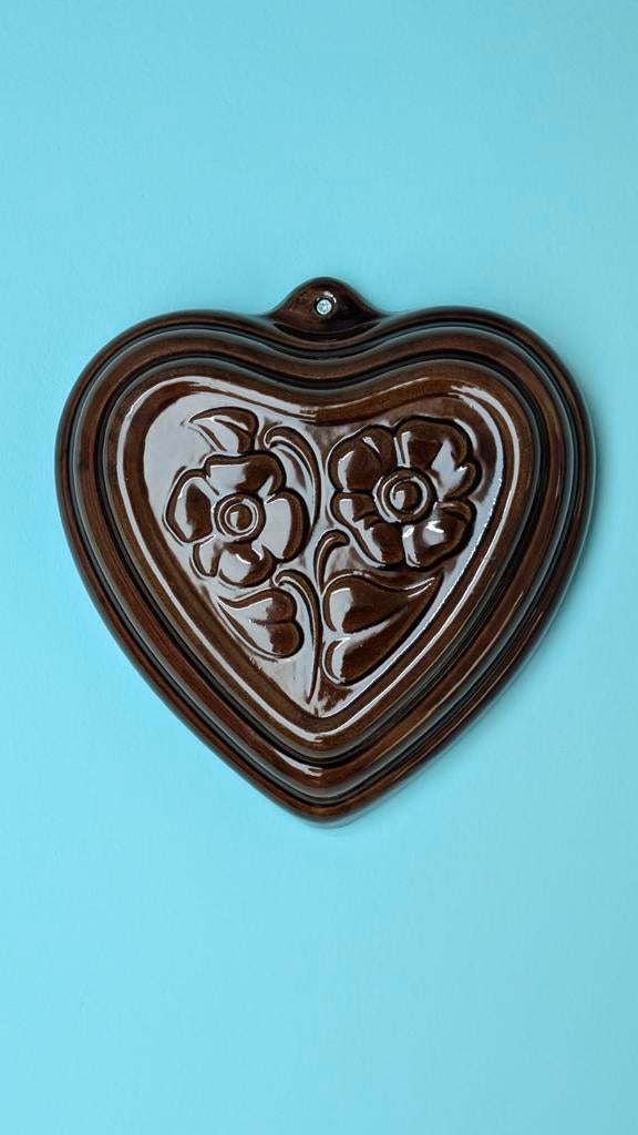 Vintage West Germany hartvormige puddingvorm bruin keramiek, Ophalen