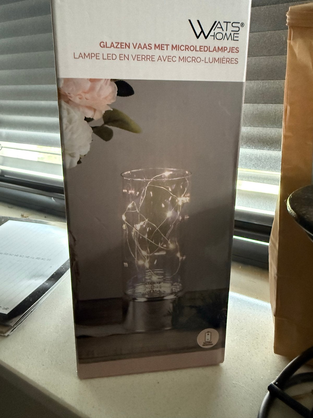 Glazen vaas met microLED lampjes - Wats Home, Ophalen of Verzenden, Zo goed als nieuw, Transparant, Glas