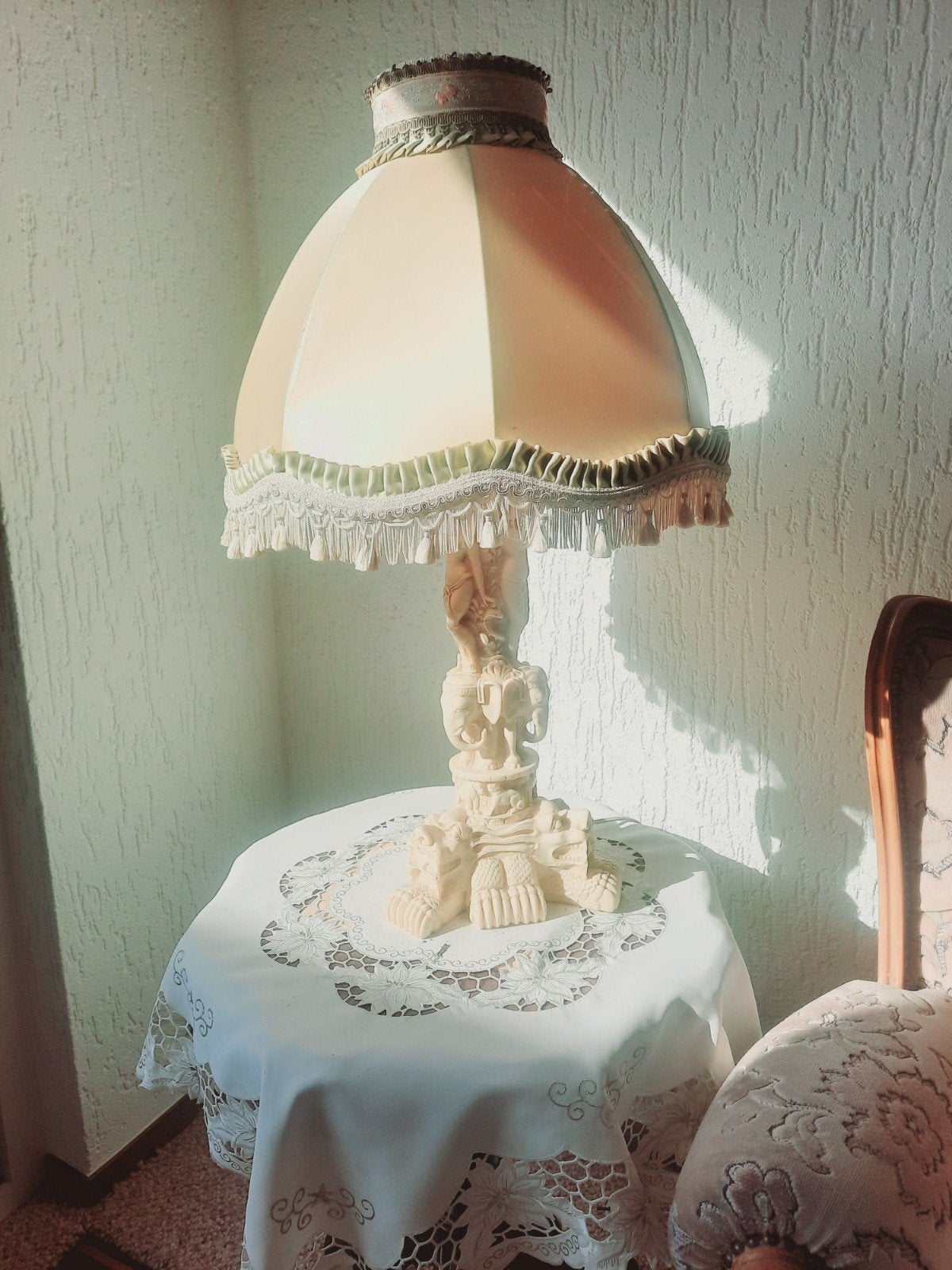Brocante Antieke Tafellamp met Oosterse Details, Antiek en Kunst, Ophalen of Verzenden