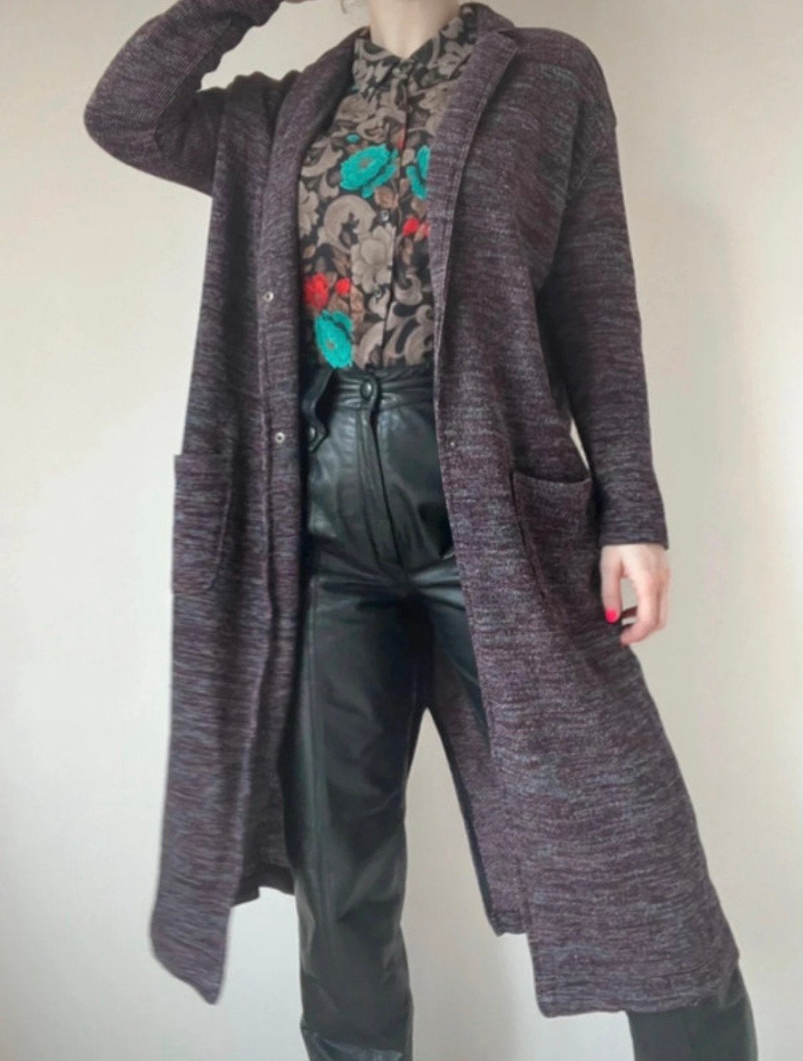 Lang gemêleerd ZARA vest, S/M. Jas kimono knit boho bohemian, Maat 38/40 (M), Verzenden, Paars, Gedragen