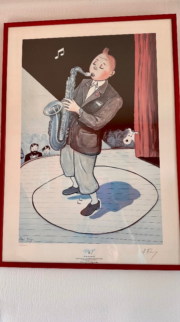 Kuifje poster – zeldzaam exemplaar (308/1000), Rechthoekig Staand, Met lijst, Ophalen of Verzenden, Zo goed als nieuw