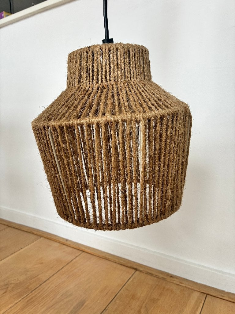 Raffia Cord Hanging Lamp - Hanging lamp, Huis en Inrichting, Ophalen, Natuurlijk materiaal, E27 (groot), Zo goed als nieuw