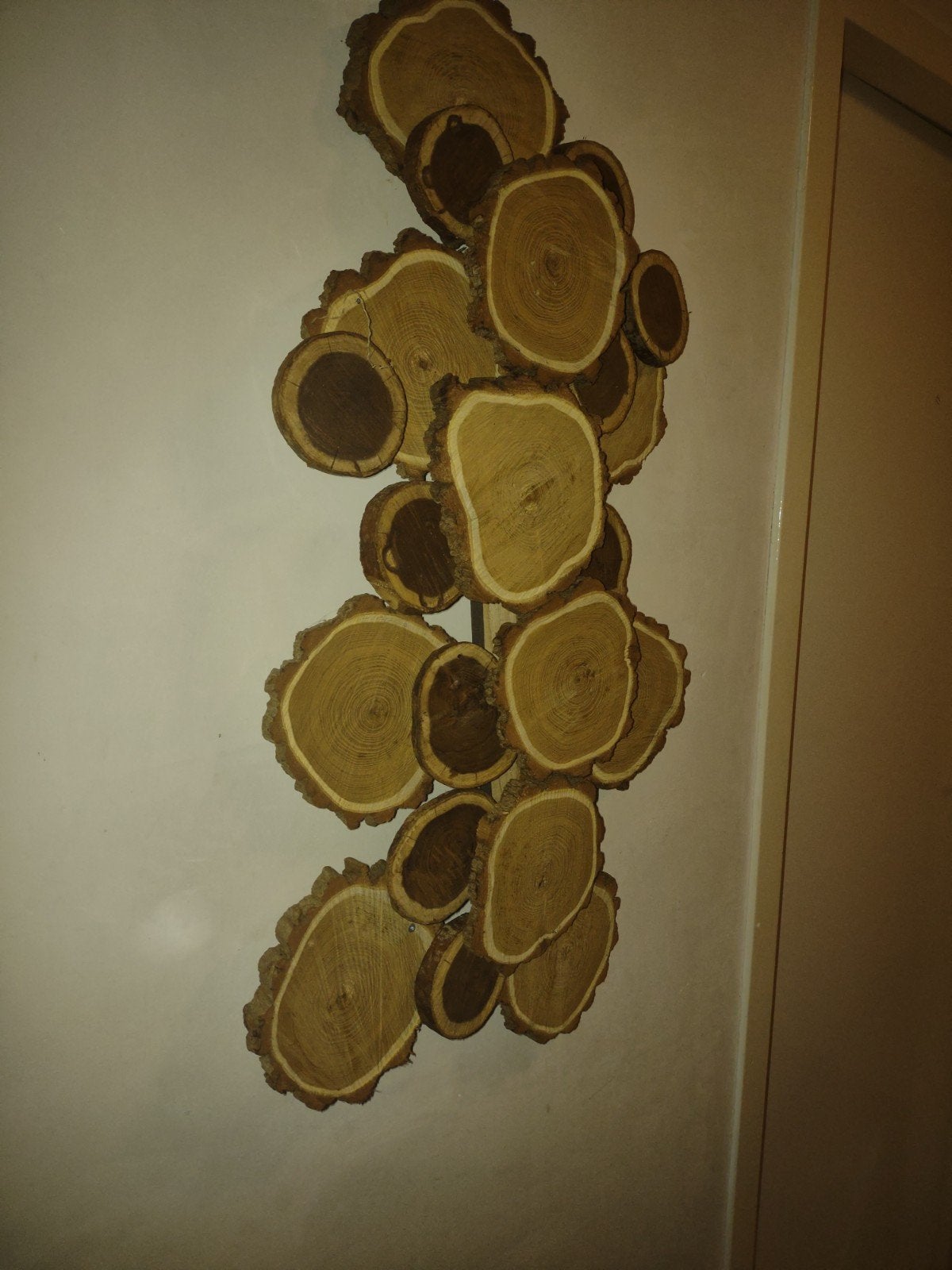 Unieke houten wanddecoratie van boomstam schijven, Ophalen, Gebruikt, Hout, Decoratieobject